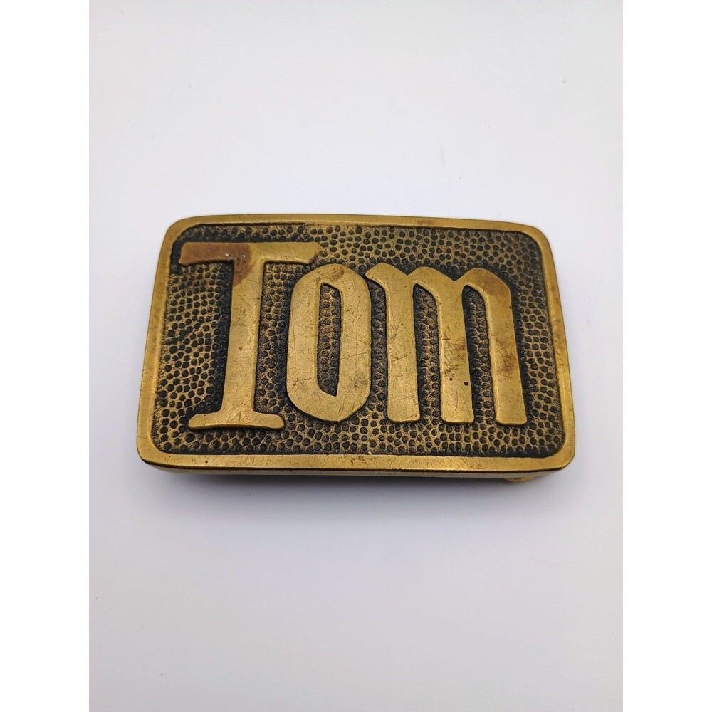 Vintage Belt Buckle TOM Name Customized 1978 Solid Brass Made USA Retro Fashion